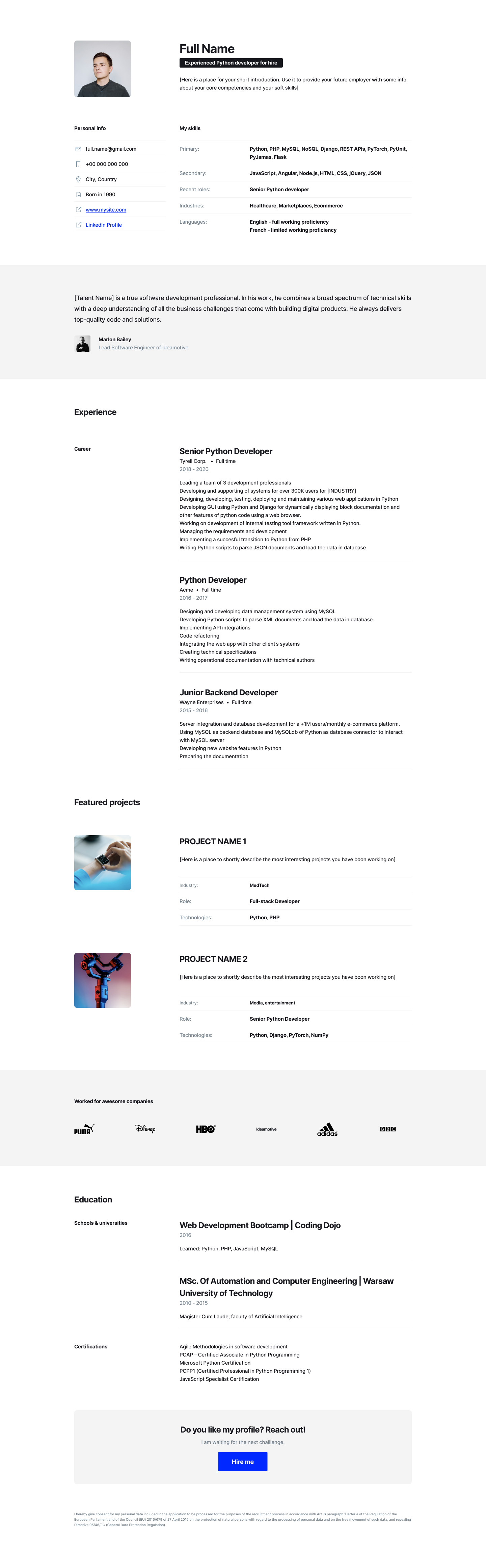 free-python-developer-resume-template